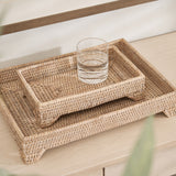 Kempsford Whitewash Woven Tray on Feet | Available in Two Sizes