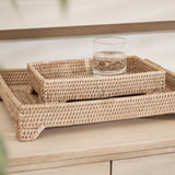 Kempsford Whitewash Woven Tray on Feet | Available in Two Sizes