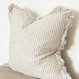 Ruffled Natural Stripe Cushion | Linen | Complete with Feather Inner