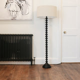 Black Turned Floor Lamp with White Shade