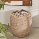 Kempsford Whitewash Rattan Drum Stool