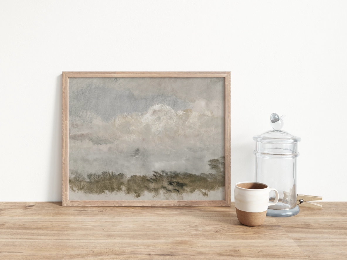 vintage art print of the sky in a rural area