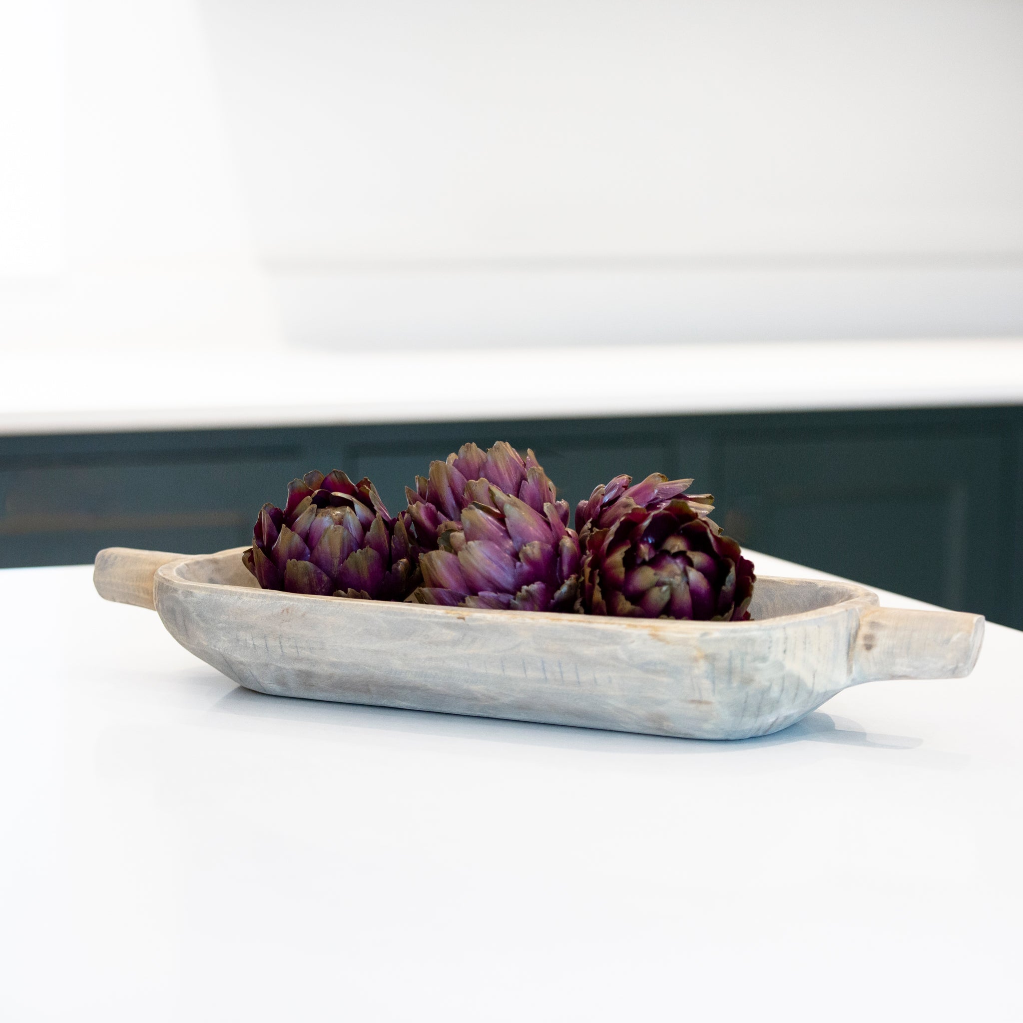 Hand-carved dough bowl with artichoke blossoms