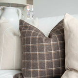 Checked Cushion | Brown | Complete with Feather Inner