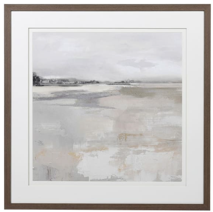 A beautiful wooden framed stunning watercolour print of a misty day in the countryside