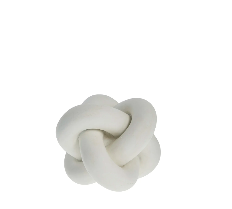 A refined and distinctive decorative white knot crafted from white polyresin.