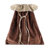 Gift sack made with coffee-coloured velvet and rustic linen