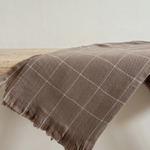 Brown throw blanket with a rustic checkered pattern