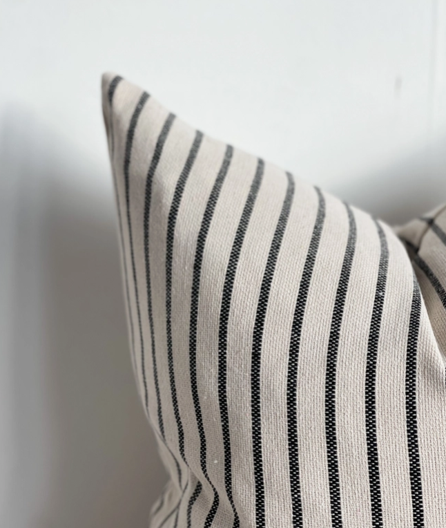 Navy stripe Cushion, complete with a feather inner