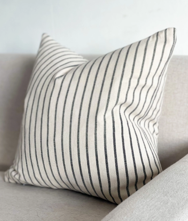 Navy stripe Cushion, complete with a feather inner