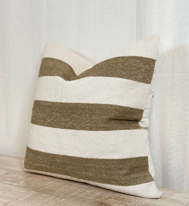 Olive wide stripe cushion cover