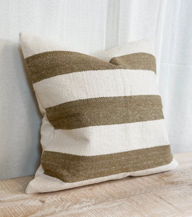 Olive wide stripe cushion cover