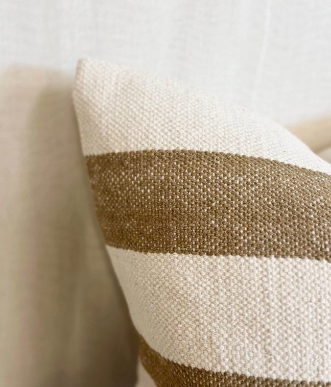 Olive wide stripe cushion cover