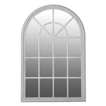 A beautiful wooden arched framed mirror finished in a soft distressed grey