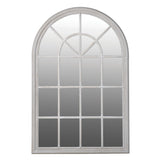 A beautiful wooden arched framed mirror finished in a soft distressed grey